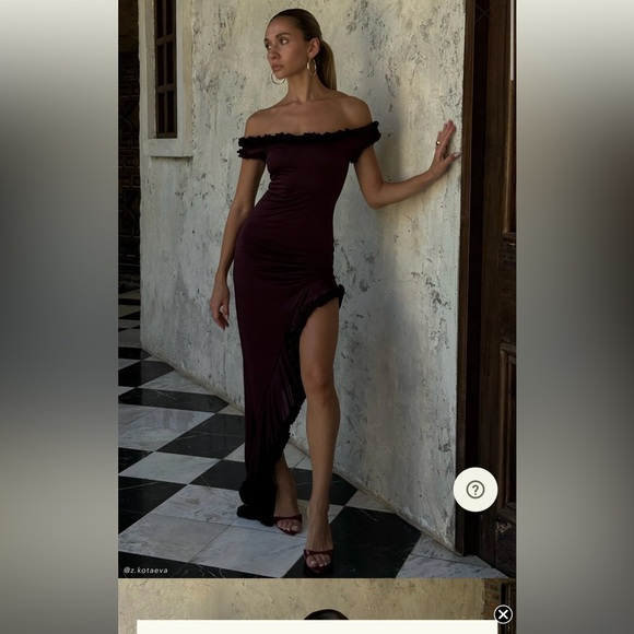 Arielle Meshki Off Shoulder Ruffle Midi Dress - Plum - Picture 3 of 8